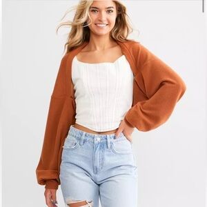 ILLA ILLA Cropped Shrug Cardigan in Chestnut Size Medium